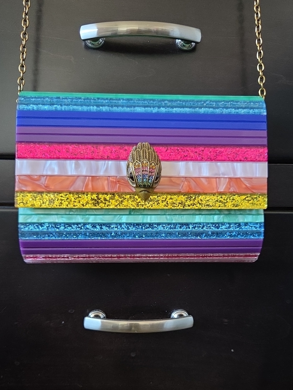 Kurt Geiger Party Rainbow Eagle Clutch Crossbody Bag EUC